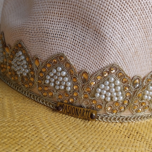Pasionarte Hand Made One Of A Kind Straw Cowboy Hat With Tassles And Pearls main image 6